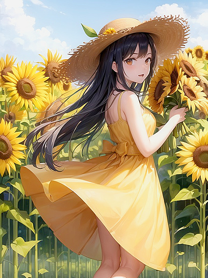 Bouquet of Sunflowers: Seductive Side Views in a Vibrant Sunflower Field Hentai