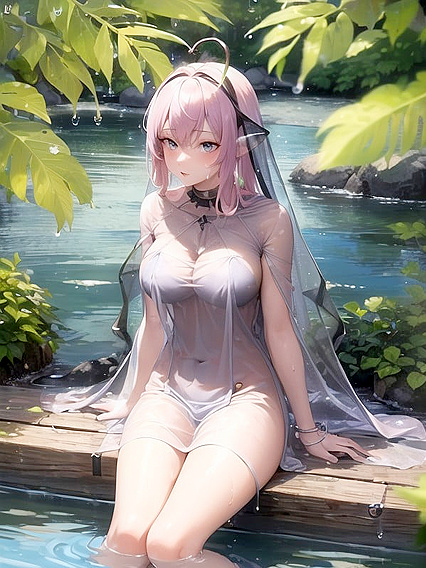 Nymph Seductress by the Mystical Pond: Reflective Lust in Hentai Delight