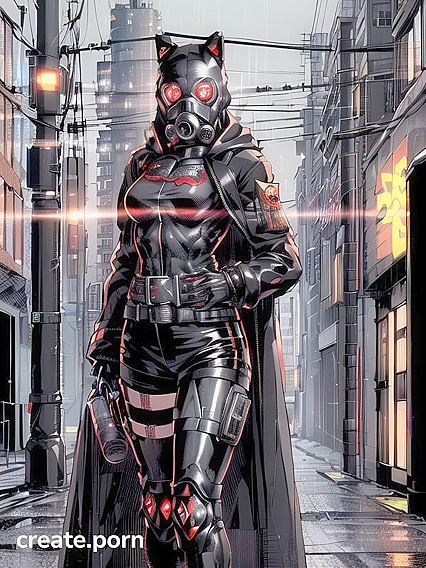 Muscular Man Roams Neon-Lit Cyberpunk City with Glowing Eyes in Steamy Hentai Action