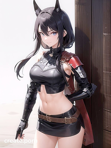 Intricately Patterned Black and Red Leather Tunic in Standing Hentai Solo Scene