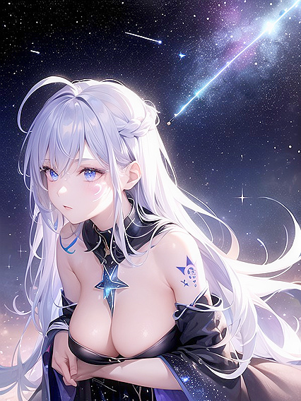 Celestial Mage with Glowing Constellation Facial Tattoos in Seductive SIDE VIEW HentaiScene