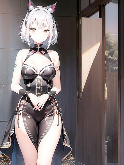 Kaguya Luna's Tiny 18+ Breasts Tease in Seductive Long Dress Hentai AI Image