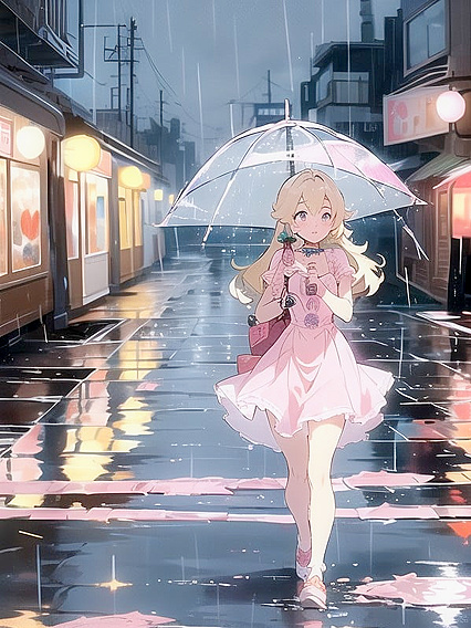 Rain-Slicked City Nights - Towers Twinkle in the Distance for steamy Hentai Adventures