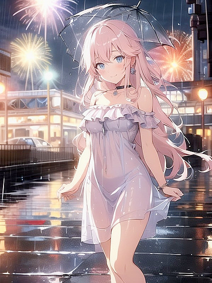 Twinkling Window Lights and Fiery Anime Passion in Explosive Hentai AI Image