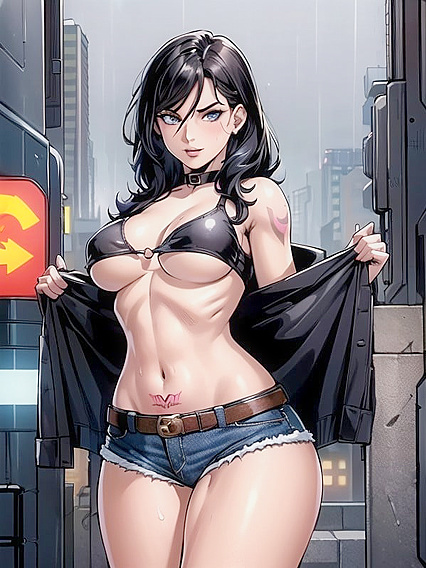 Cyberpunk Rainy Day Cleavage Fiesta in Hentai AI Paradise