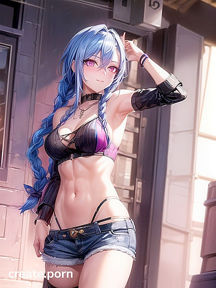 Long Braided Pigtails and Perfect Body Temptation in Busty Hentai AI Image