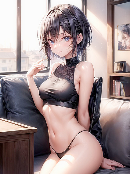 Cute Girl 18+ in Crop Top and Thong Dives into Seductive Hentai AI Image