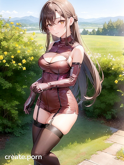 Big-Hipped Beauty in Brown Shorts and Red Ribbon for Steamy Hentai Pleasure