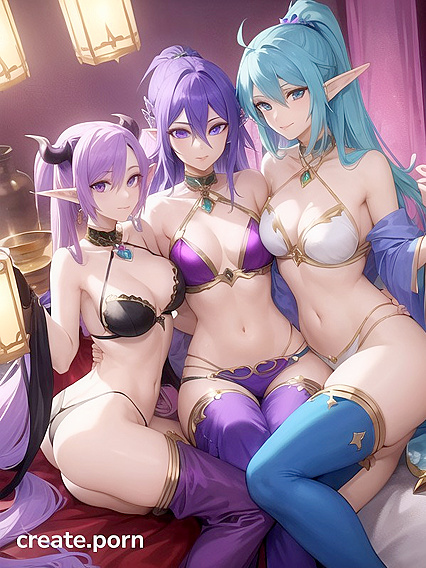Astral Elf with Blue-Purple Hair Making Out with a Sexy Succubus in Harempants[Hentai]