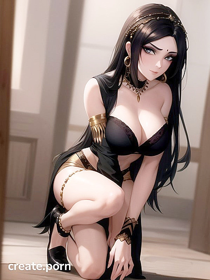 Gothic Jasmine from Aladdin on Her Knees Gazing Seductively at You in hentai Fantasy