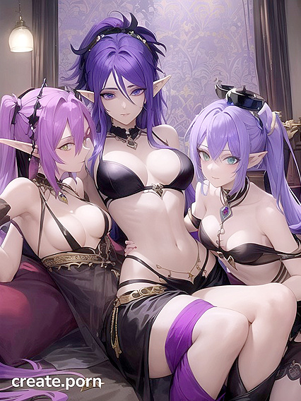 Astral Elf with Blue-Purple Hair Makes Out with a Succubus and Gothic Babe