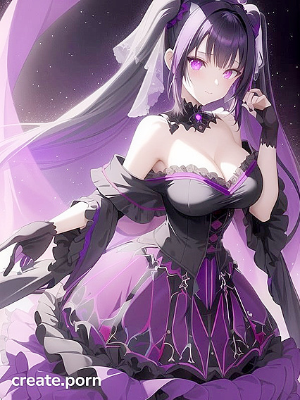Goth Girl 18+ with Twin-Tails and Glowing Purple Eyes Seduces in Transparency with Galaxy Breeze