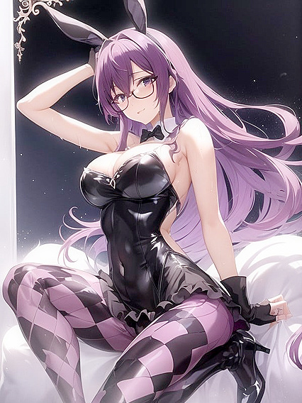 Purple-Haired Beauty in Black Argyle Leggings Shows Off Her Exposed Navel in Hentai Bliss