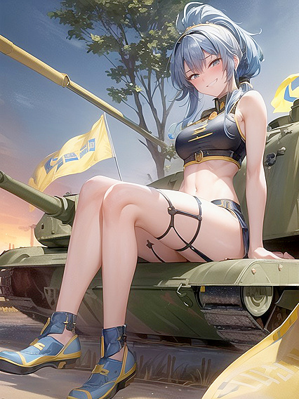 Blu E Under the Ukrainian Flag - Sexy Military Tank Hentai AI Image