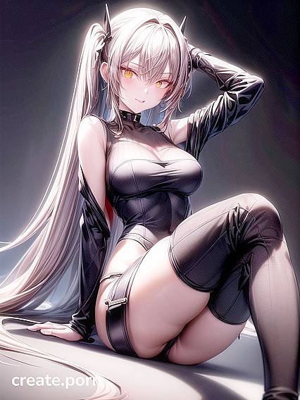 Girl 18+ with One Red Eye Seductively Sits on Tablet in hentai IA Action