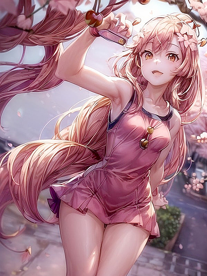 Cherry Blossom Surrounds Her in Full-Body Visibility Hentai Pleasure