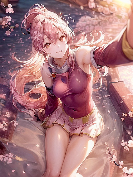 Cherry Blossom Surrounds Her Full Body in Mesmerizing Hentai AI Image