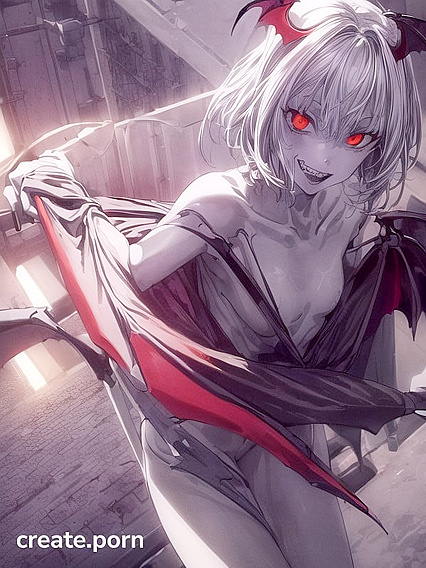 Bat-Winged Beauty with Red Uterus Tattoo Stares Seductively at You in Hentai AI Image