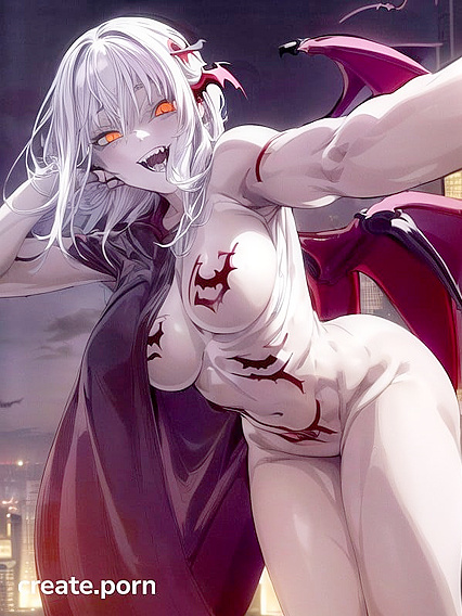 Naked Vampire Seducing in a Modern Cityscape for High-Res Hentai Pleasure