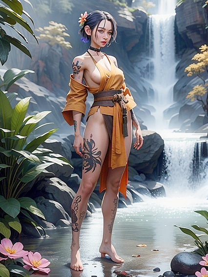 Shaolin Warrior Monk Takes a Shower Under Waterfall for Tiny 18+-Ass Hentai Pleasure