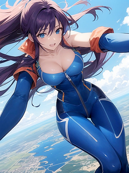 Fearless Girl 18+ in Mid-Air Free Fall with Goggles and Wild Hair HentHentai AI Image