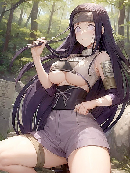 Hinata's Loose Indigo Locks and Soft Blush in Seductive Hentai AI Image