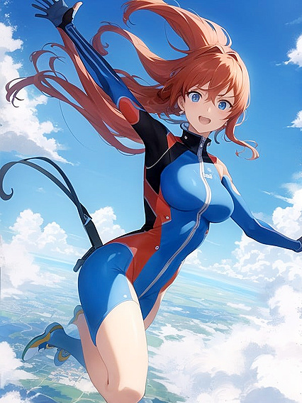 Fearless Girl 18+ Soars Through Air With Wild Hair and Wispy Clouds in Hentai AI Image