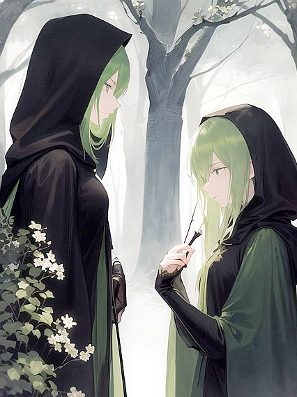 Hooded Girl 18+ with Green Eyes Seduces in Erotic Hentai AI Image
