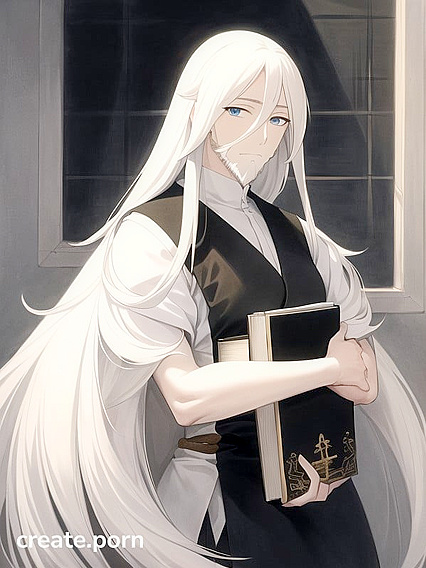 Eerie White-Haired Man with Vacant Stare Seduces in Erotic Hentai AI Image
