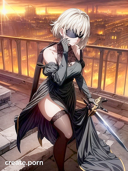 Explosive Fire Show on the Rooftop with Short White-Haired Beauty HentHentai AI Image