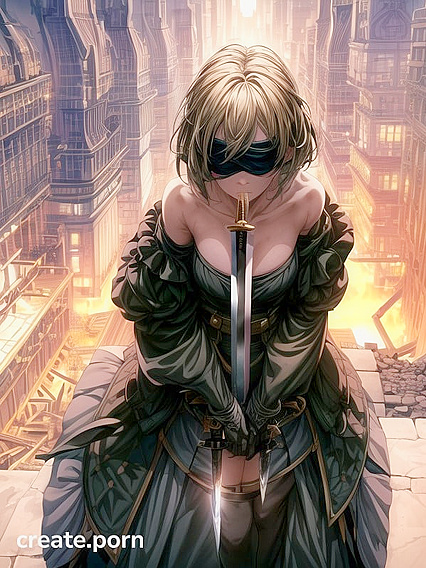 Exploring the Abandoned Cityscape overrun by Nature in Knife-Wielding Hentai AI Image