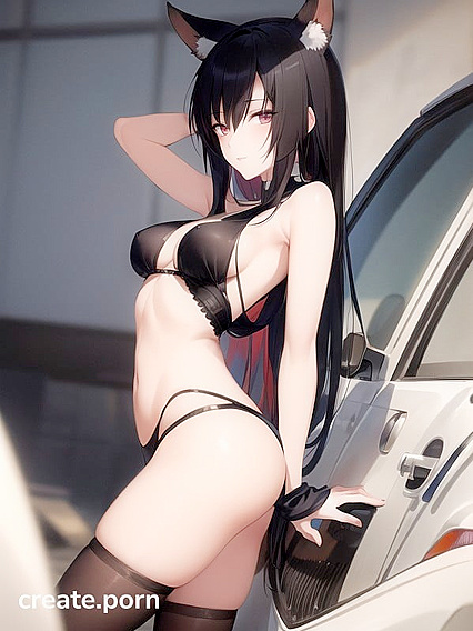 Black-Haired Girl 18+ with Cat Ears Arching Her Back in Doggy Style Hentai Pleasure