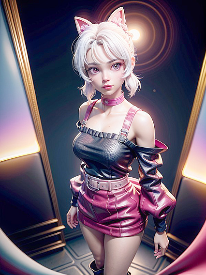 Red HaloAboveHead Girl 18+with SmallBraid StandsFacingViewerfor EroticHentaiPleasure