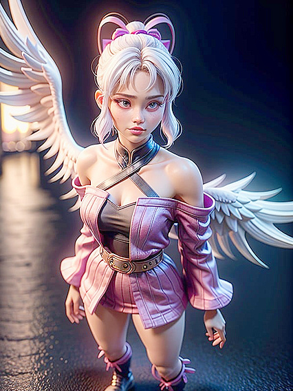 White-Haired Beauty with Pink Ribbon Dazzles in Seductive Hentai AI Image