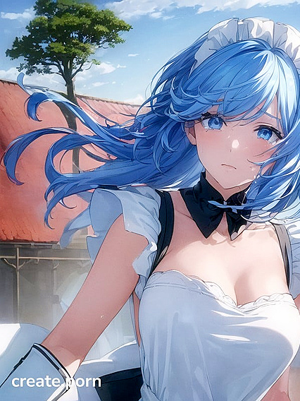 French Maid in Black and White Cries Tears of Joy Amidst Vintage Red-Roofed Village