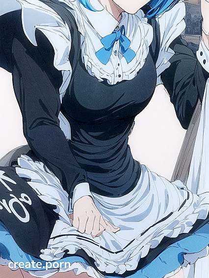 Girl 18+ with Sky Blue Hair Covering One Eye Cries Tears of Joy inMountainous Hentai AI Image