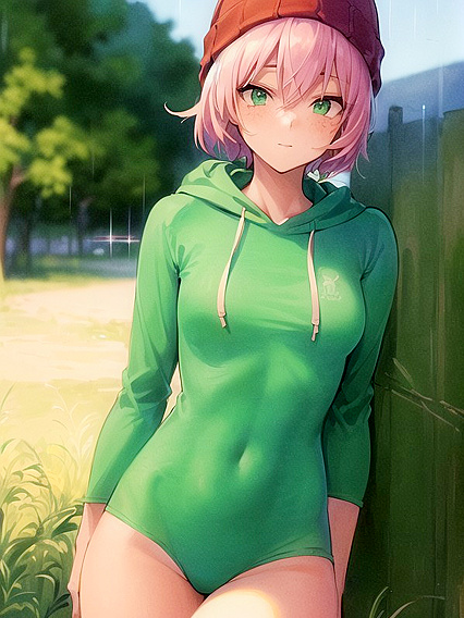 Freckled Beauty in Green and Pastel Shades for Steamy Hentai AI Image