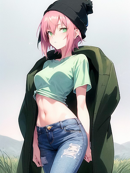 Freckled Cutie in Pastel Greens Dazzles in Mesmerizing Hentai AI Image