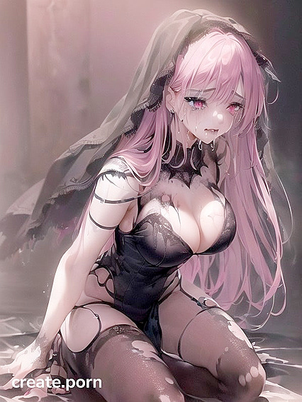 Goth Bride with Smudged Makeup Performs Kneeling Blowjob with Exposed Breasts