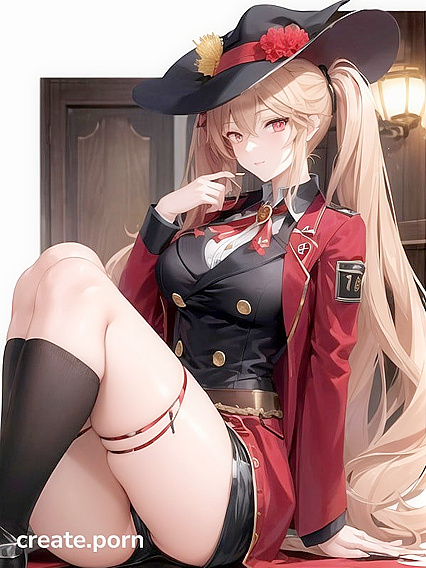 Girl 18+ in Black Hat with Red-Tipped Pigtails and Colorful Embellishments Shows Off Unique Coat Design