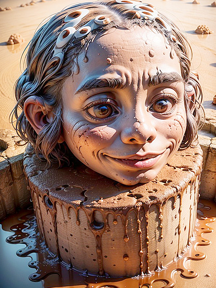 Cristin Milioti Splashes in Mud with Giant Head and Tiny 18+ Arms Hentai AI Image
