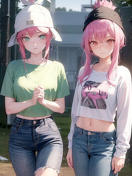 Freckled Babe in Green Clothes and XL Hoodie Hottest Hentai AI Image