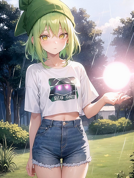 Freckled Beauty in Oversized Green Hoodie Delves into Seductive Hentai AI Image