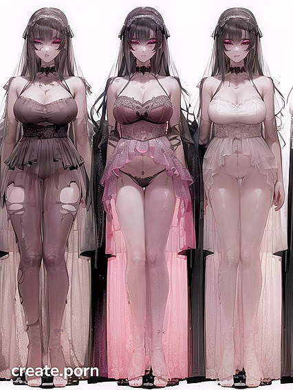 Goth Bride Kneels and Cries, Mouth Open and Makeup Smudged in Full Body Hentai AI Image