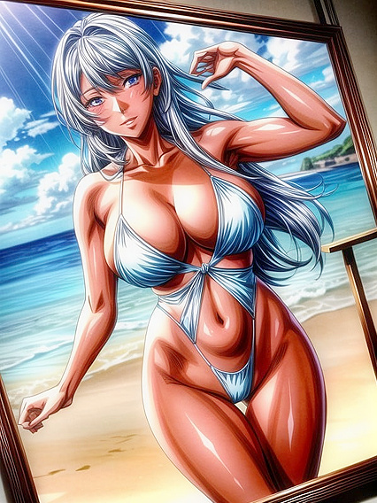 voluptuous Woman in Blue Bikini Dives into Erotic Hentai Adventures