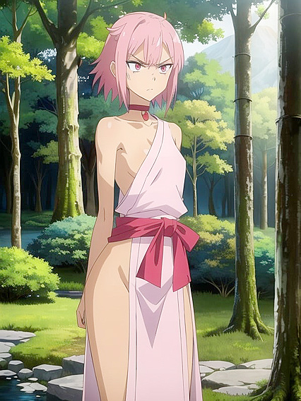 Pink Kimono Beauty Seduces in Enchanted Forest Hentai AI Image