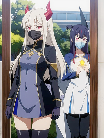 Cosplaying Heroine in Tunic and Facemask for Steamy Hentai AI Image