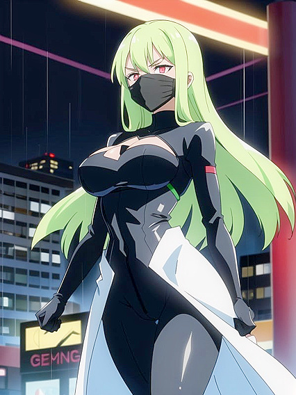 Carnival Masks and Tight Leggings Heat Up Cyberpunk City in Steamy Hentai AI Image