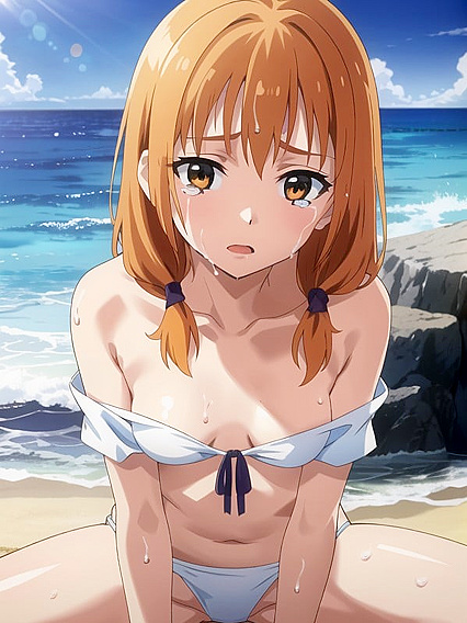 Beach Bum Fun - Light Brown beauty Shows off Her Cleavage in Steamy Hentai AI Image