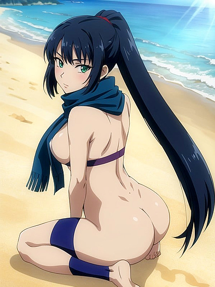 Beach Bum Fun - Busty Babe Shows Off Her Ass in a Seductive Scarf Image